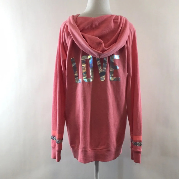 Victoria's Secret Pink‎ Love Hoodie Sweatshirt Womens Small Sequins Pullover - Picture 3 of 14
